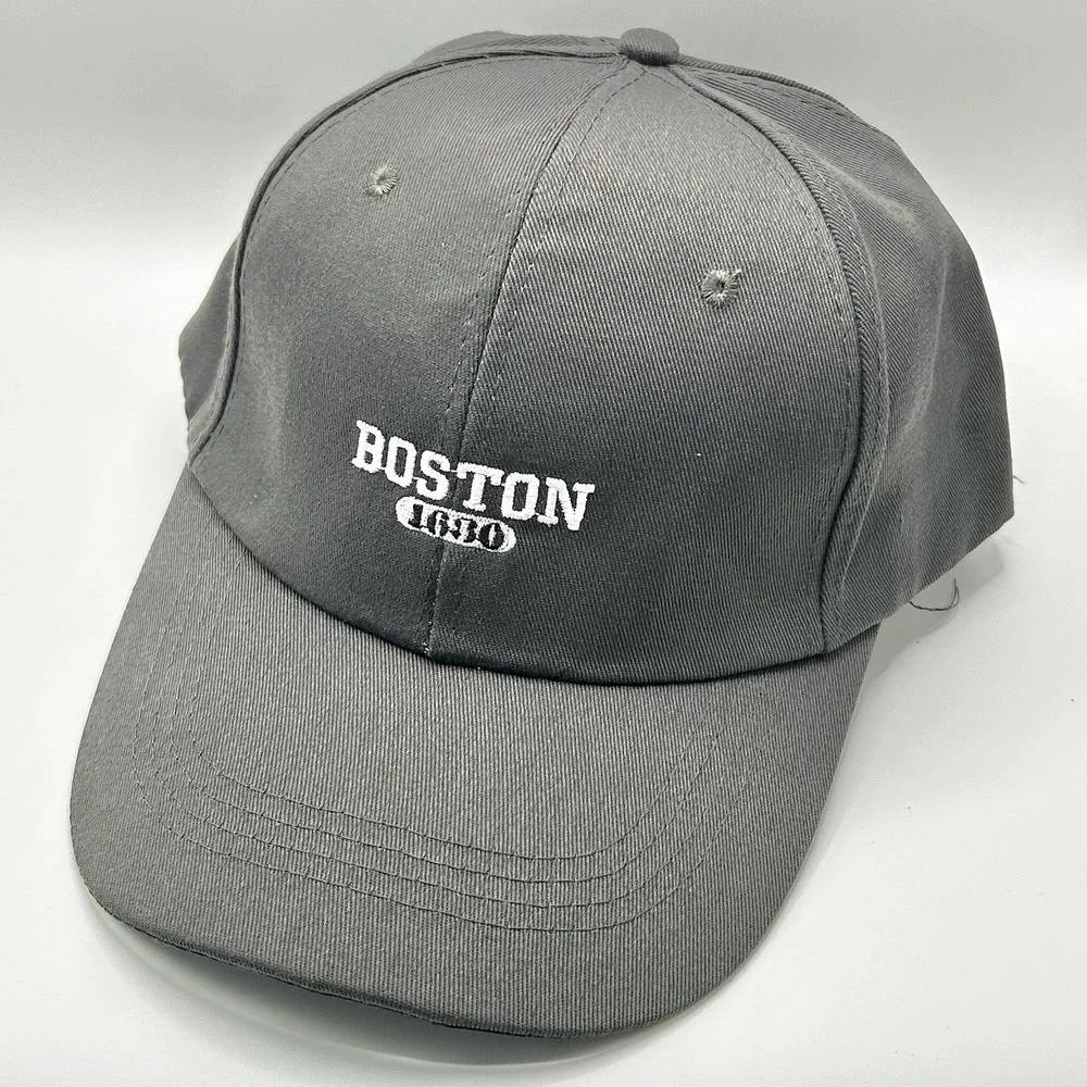 Boston Massachusetts Wordmark Dad Hat Cap Adjustable Strapback Gray Outdoors